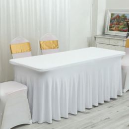 Pads Rectangle Ruffled Spandex Wedding Table Cover Stretch Long Bar Table Cloth Linen Hotel Event Party Table Skirt Decoration