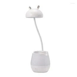 Table Lamps 2 In 1 Adjustable Desk Lamp With Pen Holder & Phone Stand Warm Night Light Modern For Reading (White Bear)