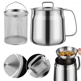 Pans 1.5/2L Oil Philtre Vessel Multi-Functional With Frying Basket Grease Container Stainless Steel Can For Storing