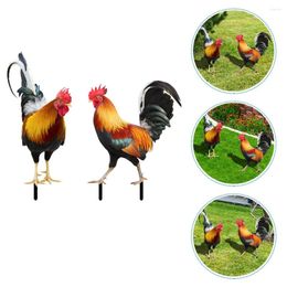 Garden Decorations 2 Pcs Rooster Decoration Animal Metal Inserted Ornament Yard Stake Acrylic Adornment