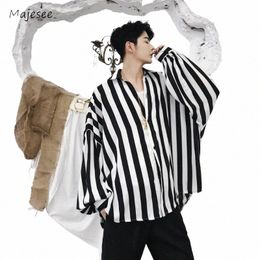 striped Shirts Men Autumn Chic All-match Korean Commuting Style Harajuku Lg Sleeve High Street Fi Hipster Males Clothing b02J#