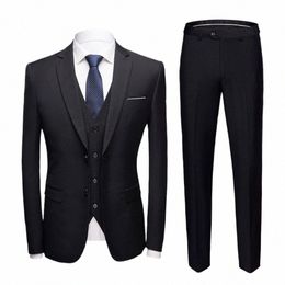 2021 Men's Busin Suit 3 Piece Plus Size Slim Fit Solid Colour Straight Pants Men Blazer Set Formal Suit Separates for Banquet I9qu#