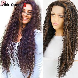 13X4 Lace front wig Piano Colour synthetic natural long curly hair Hand crochet Factory price hairpiece cosplay girl wigs Korean high temperature Fibre hair