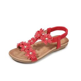 Sandals BEYARNECommfortable Flat Shoes Womens Large Size Summer Bohemian Flower Rhinestone Beach Thongs H240328HQ1F