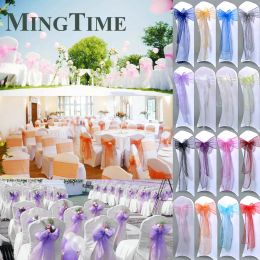 Sashes 50pcs 275cm Sheer Organza Chair Sashes Band Ribbon Belt Bow Cover Rustic Wedding Party Birthday Banquet Ceremony Decoration