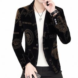 quality New Corduroy Casual Suit Men's Printed Small Suit Trend Slim-fit Single West Korean Versi of Plankt Handsome Coat B5HS#