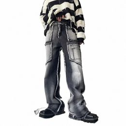 Pantaloni da uomo New Autumn Vintage W Bordo grezzo Splicing dritto Jeans maschili High Street Pantaloni larghi a gamba 2024 New Fi y2tL #