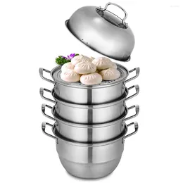 Cookware Sets 28CM Stainless Steel Food Steamer Set Glass Lid 5 Tier Kitchen Pan