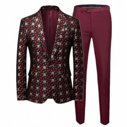 classic Men Wedding Banquet Party Suit Large Size 6XL Men's Slim Fit Jacquard Blazer Coats and Pure Colour Trousers J6Vw#