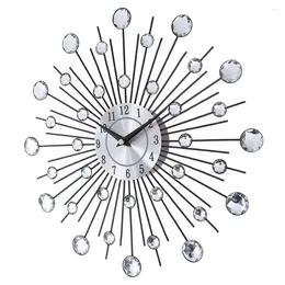 Wall Clocks 33cm Round Decoration Clock Battery Powered Hanging Ornament Jeweled Artistic Background Housewear Furnishings