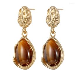 Stud Earrings Tiger Eyed Stone For Women With Light Luxury And Unique Design High End Autumn Winter Retro