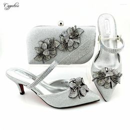 Dress Shoes Silver African And Bag Set To Match Women Italian Design Pumps With Purse Handbag Lady Sandals Clutch QSL037 7.5CM