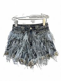 deat Streetwear Fi Diamd Beads Feather Tassels Denim Shorts For Women High Waist Short Pants 2024 Female Autumn 11XX5620 M8hV#