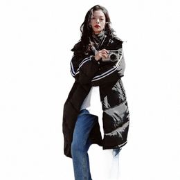 2021 Winter Down Jacket Cott Padded Women's Korean Fi Cott Jacket Loose Thickened Knee Length Padded Jacket Black White U9EB#