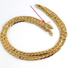 18 K Solid Yellow Gold Filled curb Cuban Link Chain Necklace curb Italian Stamp 750 Men's Women 7mm 75CM long Hip-Hop255O