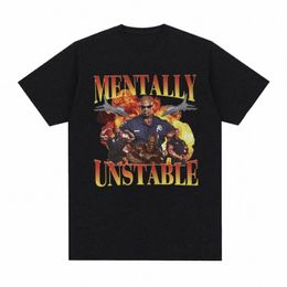 mentally Unstable Funny Gym Graphic T-Shirt Men's Cool Retro Gothic Short Sleeve T Shirts Hip Hop Clothing Oversized Cott Tees p5u6#