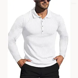 Men's Polos Spring And Autumn Running Sports Fitness High Elastic Stripe Long Sleeve POLO Shirt Slim Fit Knitted Underlay