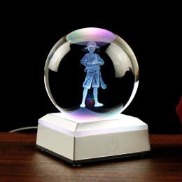 Sculptures 80mm One Piece Anime Figure Monkey D Luffy Crystal Ball Crystal Statue Model Home Decoration Birthday Present For Children