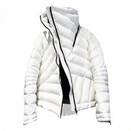 winter Men Down Jacket Asymmetric Decstructi Stereoscopic Crop Thicken Warm Motorcycle Fluffy Down Coat Male W32V#