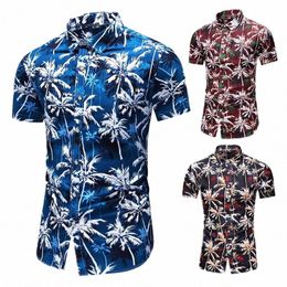 2023 New Men's Slim Fit Floral Printed Shirts Male Casual Short Sleeve Hawaiian Beach Fr Basic Tops Plus Size M-7XL Q6ZU#