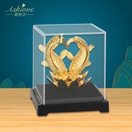 Sculptures Gold Animals Fish Statues Figurines Lucky Ornaments Home Decor Chinese Feng Shui Buddha Statue Sculpture Gold Foil Crafts Gifts