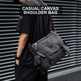 Messenger Bag for Men Retro Canvas Satchel Casual Briefcases Laptop Bag Fit 13InchWater Resistant Crossbody College Satchel Bag 240318