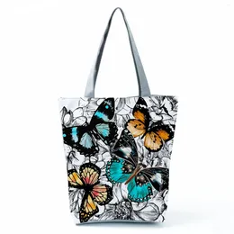 Bag Floral Butterfly Printed Handbag High Capacity Eco Reusable Shopping Fashion Foldable Travel Beach Women Tote Custom Pattern