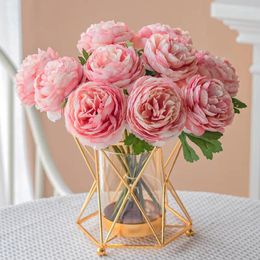 Decorative Flowers Artificial Flower Bouquet Plastic Peony Dried Metal Bottle Living Room Wedding Decoration 10 With Bottles