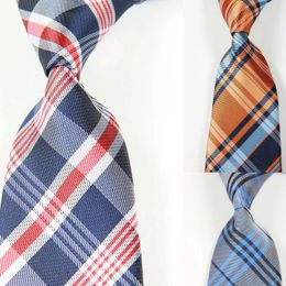 Bow Ties Classic Plaid Blue Orange Grey Tie JACQUARD WOVEN Silk 8cm Men's Necktie Business Wedding Party Formal Neck
