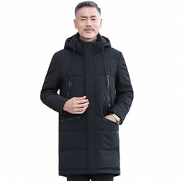 new Brand Men Lg Down Jacket Winter Black Parkas Hooded Thick Warm Fi Zipper 90% White Duck Down Coats for Men Overcoat a8CQ#