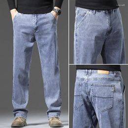 Men's Jeans Autumn And Winter Lyocell Loose Straight Business Pants High Waist Retro Spring Fall Thick Section Blue Of