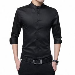 Koreanische Fi Herrenhemden Casual Herren Stehkragen Busin Hemden Männer LG-Ärmeln Hemden Slim-Fit Männliche Kleidung Z5Jv #