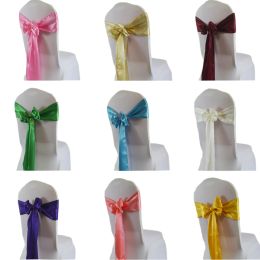 Sashes 25PCS 15*275cm Satin Sash Bow Tie Chair Band For Wedding Chairs Decoration Hotel Home Banquet Chairs Decor Event Supplies