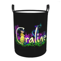 Laundry Bags Coraline Anime Movie Basket Collapsible Halloween Clothes Hamper For Nursery Kids Toys Storage Bin