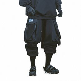 black Techwear Cargo Pants Men Hip Hop Streetwear Joggers Big Pockets Elastic Waist Harajuku Casual Loose Trouser Y2k K2zZ#