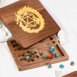 Outdoor Games & Activities 2 In 1 Wooden Dice Case Tray High Quality Square Bamboo Holder For Set D Rpg Tabletop 230616 Drop Delivery Dhtoe