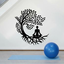 Stickers Vinyl Wall Decal Tree Roots Leaves Yoga Room Decor Meditation Stickers Girls Yoga Pose Meditation Zen Asana Relax Stickers G4745