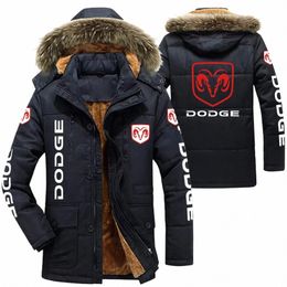 Dodge Logo Men's Winter Cott Jackets Hooded Parkas Cordeiro Forro de Pele de Pelúcia Homens Frio Espessamento Fi Jaqueta de Motocicleta Z8An #