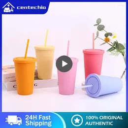 Mugs Double Walled Cup With Cover Straw Plastics Rubber Water High-quality Cute Coffee Tableware Thermostability