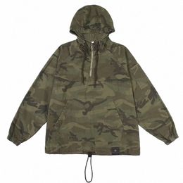 mens Camoue Hoodie Half Zipper Outdoor Windproof Thin Military Hooded Charge Jacket Casual Loose Lg Sleeved Trench Coat i2ky#