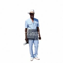 Männer Anzug Neue Feste Farbe Kurzen ärmeln Zwei-stück Elegante FI einreiher Slim-fit Busin Casual top 2023 L97b #