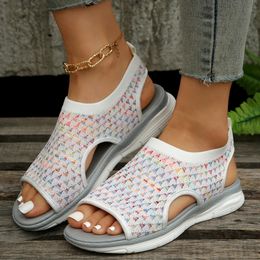 Colorful Jacquard Mesh Sport Sandals Woman Soft Stretch Knitted Sandalias Ladies Summer Comfy Slip-on Platform Sock Shoes 240320