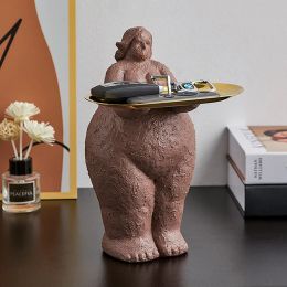 Sculptures Resin Rough Fat Woman Tray Figurines Classical Desktop Storage Decorative Lady Crafts Abstract Figures Statues Decor