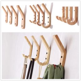 Rails 5pcs Oak Wood Hook Coat Rack Hanger Wall Mounted Natural Wooden Organizer Vintage Decor Hat Bag Key Towel Mask Simple Modern