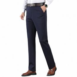 slim Men Suit Pants Solid Colour Busin Casual Dr Pants High Waist Thick Formal Male Trousers for Work j54H#