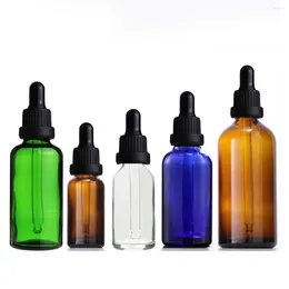 Storage Bottles 5X 10X Amber Green Glass Dropper Bottle Big Tampering-Proof Seal Lid For Essential Oils Essence Eye Drop Pipettes Cap