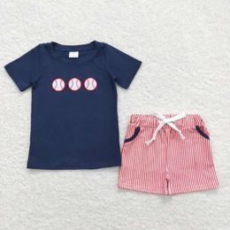 Baby boys summer baseball outfits short sleeves cute Tshirt plaid shorts children clothing Kids boutique wholesale sets 240323