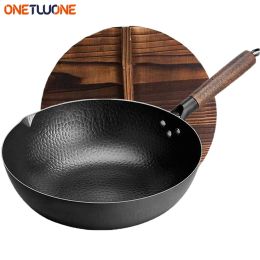 Machines High Quality Iron Wok Traditional Handmade Iron Wok Nonstick Pan Noncoating Gas Cooker Cookware