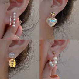 Charm Simple Pearl Earrings for Women 2023 New Temperament Silver Needle Flower Heart Earrings Dainty Luxury Designer Jewelry Y240328