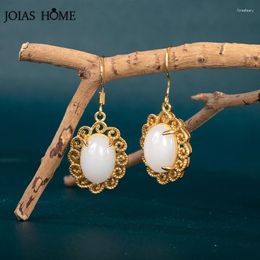 Dangle Earrings JoiasHome Large 10 14mm Synthetic White Jade Drop Gold Color Silver Jewelry Women's Ear-drops For Party Anniversary